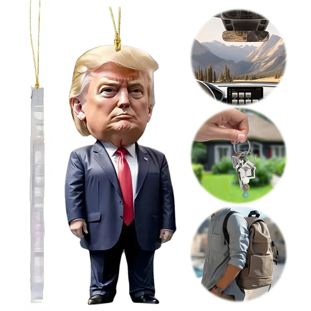 Donald Trump-inspired Christmas decoration – Fun acrylic ornament for your tree or car.