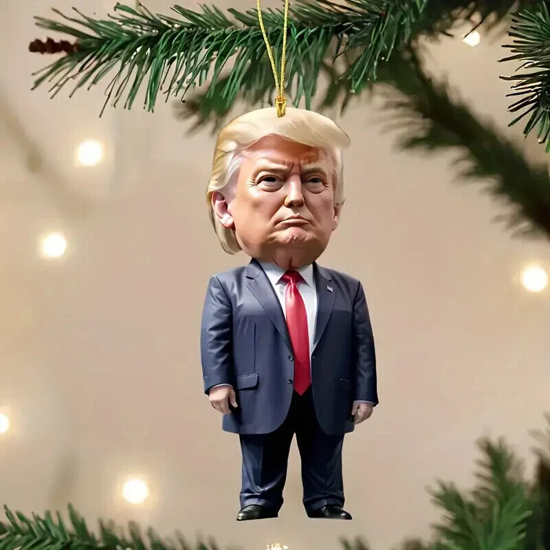 Donald Trump-inspired Christmas decoration – Fun acrylic ornament for your tree or car.